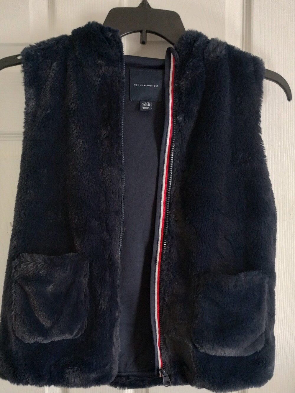 Girl's Tommy Hilfiger Hooded Navy Faux Fur Vest